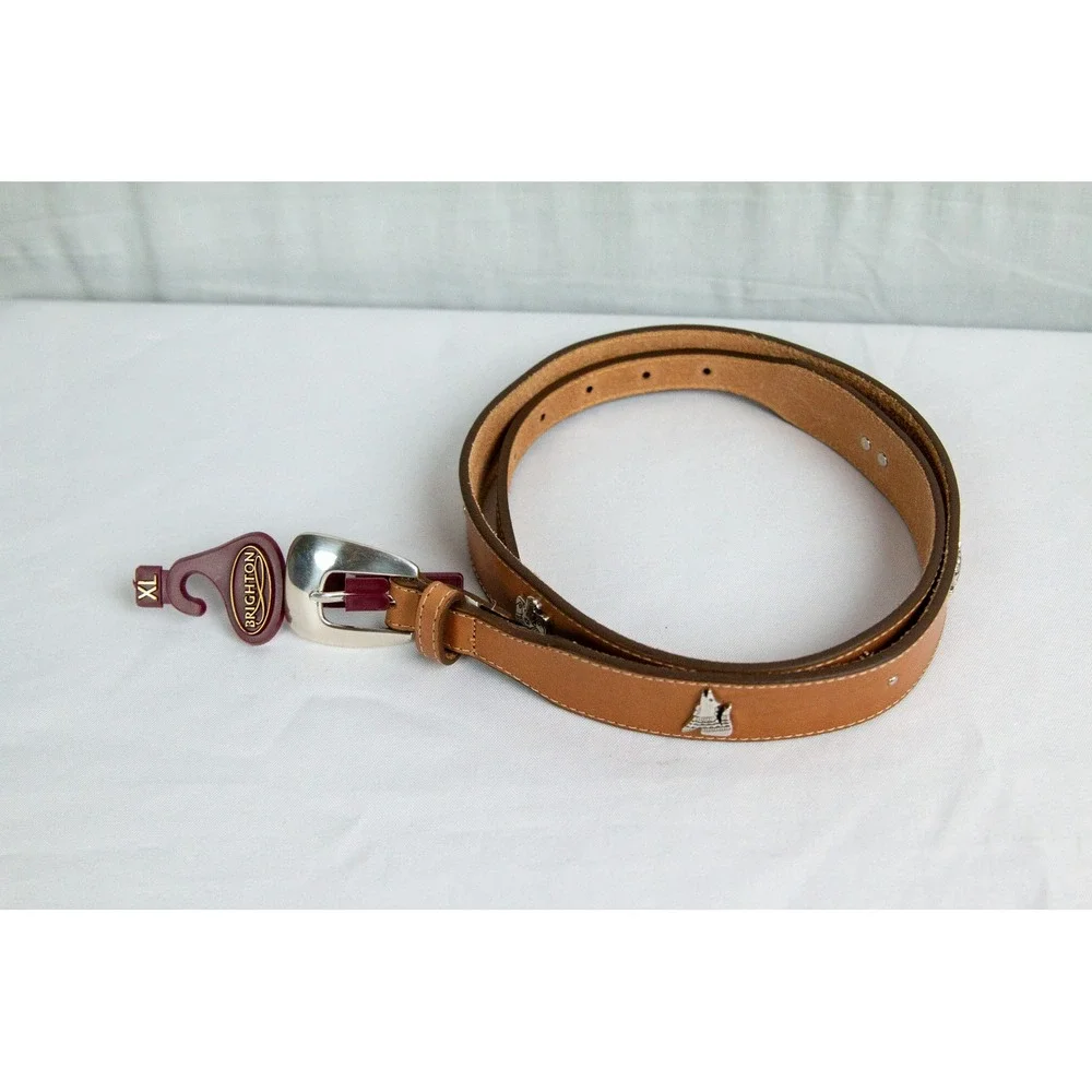 Brighton Tan Leather Southwestern Concho Belt XL Silver Wolf Eagle B60474 USA